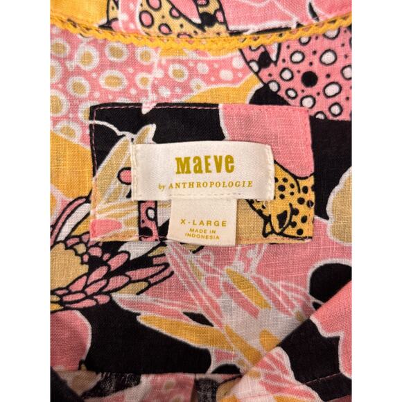 Maeve Surf Shirt XL Womens Anthropologie Linen Animal Print Camp Collar Top - Picture 7 of 8